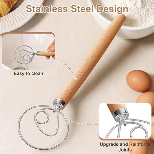 2‑Pack 13‑Inch Danish Dough Whisk, Sourdough Baking Starter Kit
