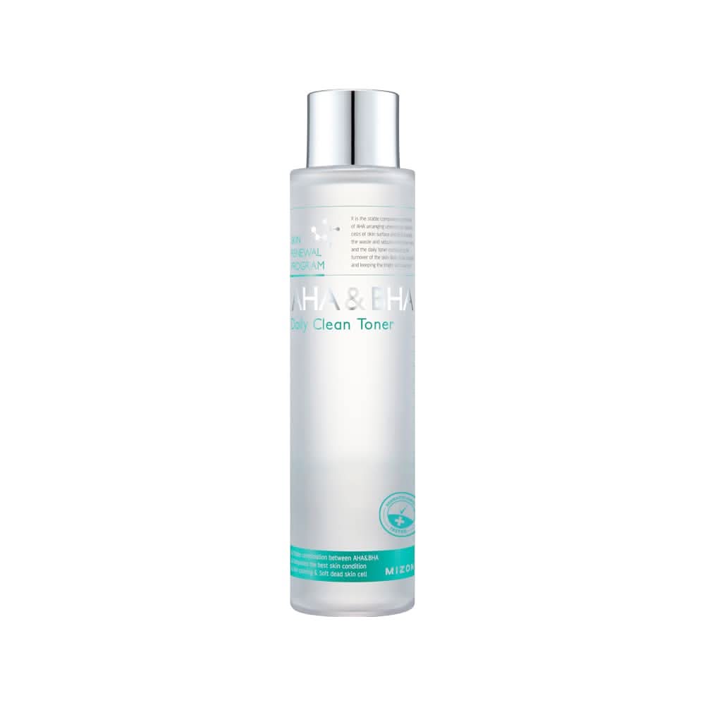 Bottle of MIZON AHA & BHA Daily Clean Toner for gentle facial exfoliation