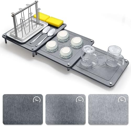 3Pcs Nesting Stone Drying Mat for Kitchen Counter, Quick Drying Dish Drying Mat