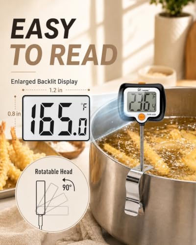 Digital Candy Thermometer with 180° Rotating LED Screen, 304 Stainless Steel