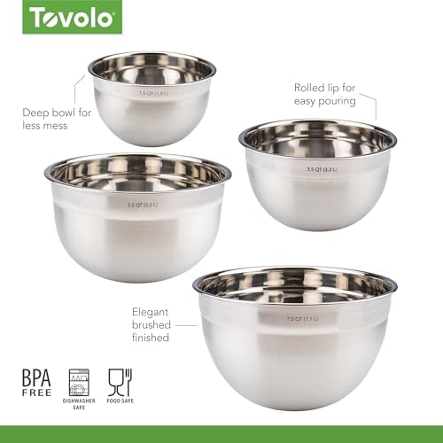 Tovolo Stainless Steel Mixing Bowls Set of 4 Small Medium Large XL Metal Bowl