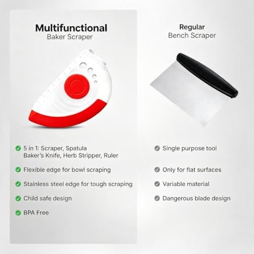 Multi-Purpose Dough Scraper Bench Scraper: 5-in-1 Flexible Bowl Scraper