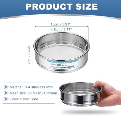 PATIKIL 50 Mesh Lab Sieve, 5.9" Diameter Sifting Screen 304 Stainless Steel