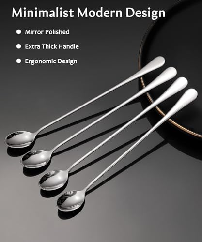 9.5" Long Handle Iced Tea Coffee Ice Cream Cocktail Stirring Spoons, Set 4