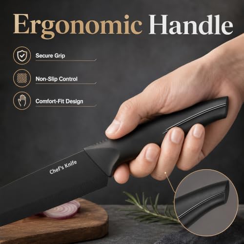 LINHAO 14-Piece Black Kitchen Knife Block Set