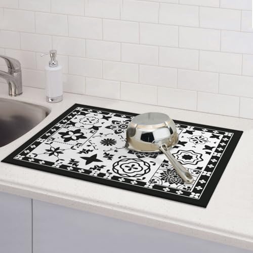 Retro Black Pattern Dish Drying Mat