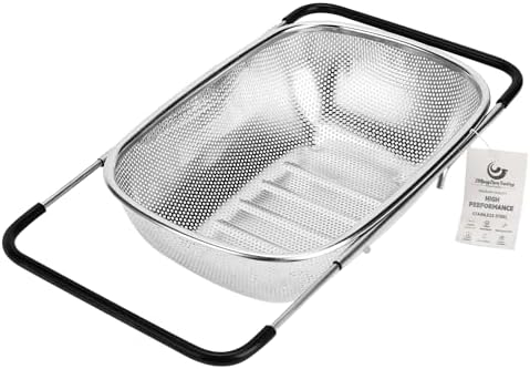 ZDRongZhen Kitchen Accessories Over the Sink Colander Strainer Basket，Stainless