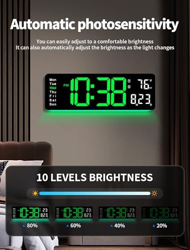 MASHI 16" Easy-Read Large Digital Wall Clock, 9-Color Night Light