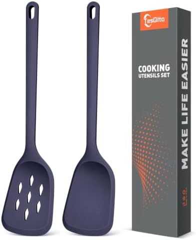 Silicone Spatula Set of 2 Pack, Heat Resistant Solid&Slotted Turner