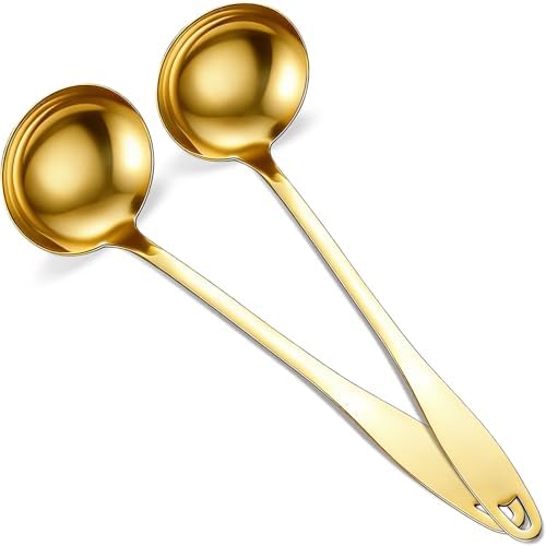 2 Pack Gold Soup Ladle Stainless Steel Serving Spoon