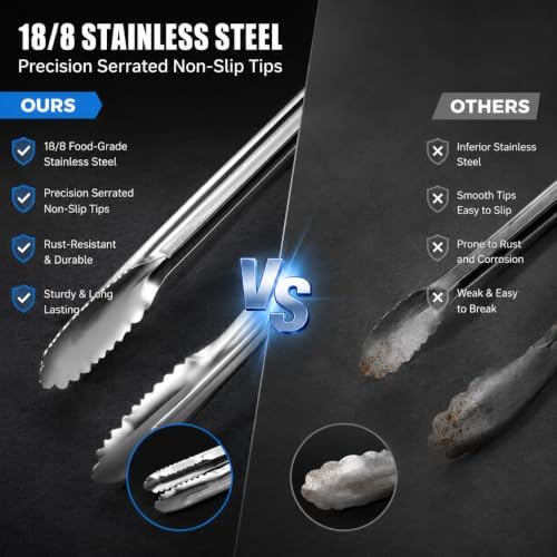 Precision Serrated Non-Slip Tips Cooking Tweezers, Tongs
