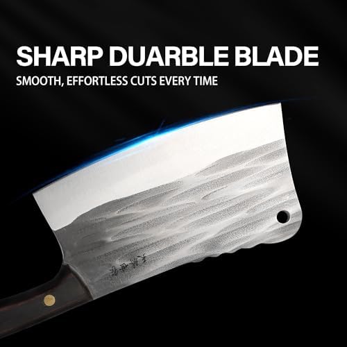 TJ POP Heavy Duty Bone Cleaver Knife 7.2 Inch, Ultra Sharp Meat Bone Chopper