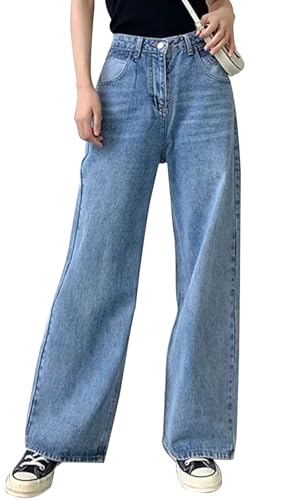 Celine Denim Pants - BestGirl Women's Baggy Jeans Pull On Stretchy Loose High Waisted Wide Leg Denim Pants