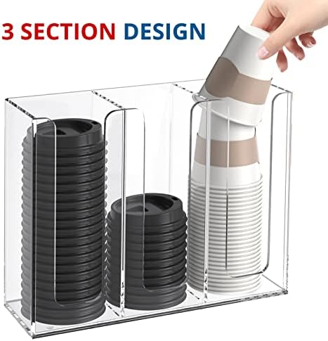 KOTEMON Acrylic Cup and Lid Holder, 3 Compartment, Disposable Coffee Cup