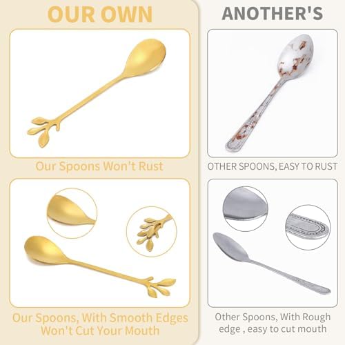 20 Pack Stainless Steel Leaf Coffee Spoon Tableware Dessert Spoons, Ice Cream