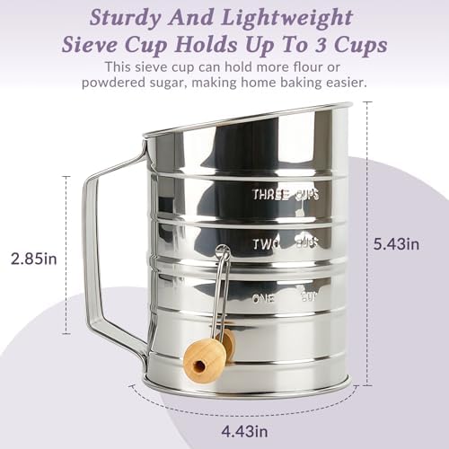 3-Cup Flour Sifter, Stainless Steel Rotary Sifter