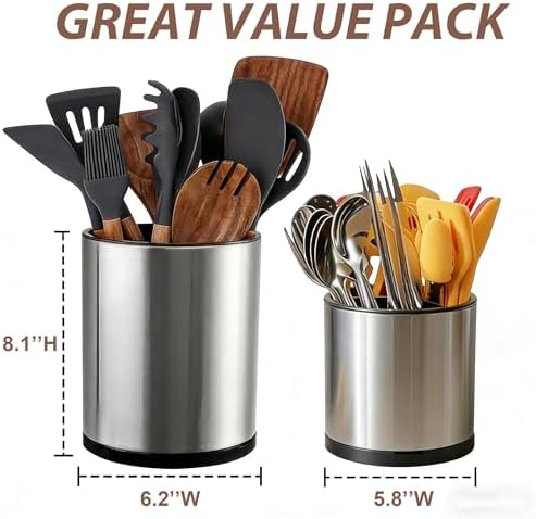 Nigelia Set of 2, Extra Large Kitchen Utensil Holder, 360° Rotating Stainless