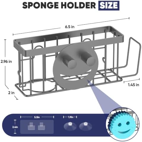 MURLONG Sponge Holder for Kitchen Sink, Sink Caddy Smiley Face-Gray