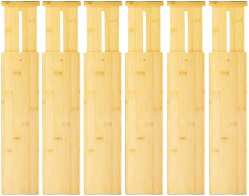 VaeFae 6 Pack Bamboo Drawer Dividers, Expandable Separators