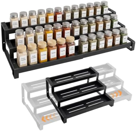 Spice Rack Organizer for Cabinet, 3-Tier Expandable 14.37"–26.02" Seasoning