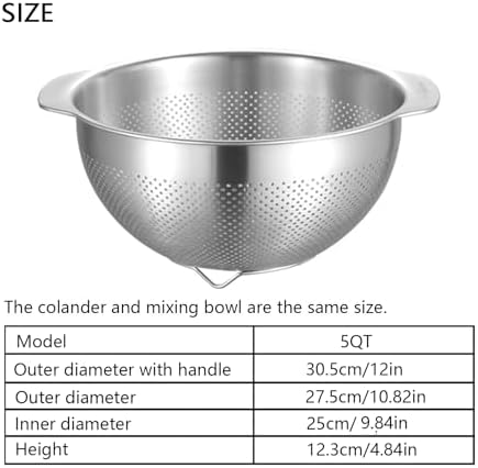 18/8 Stainless Steel Microwell Colander, 5QT Large Capacity
