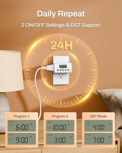 BN-LINK Indoor 24H Programmable Digital Timer Outlet, Slim 1 Outlet, 4 Pack