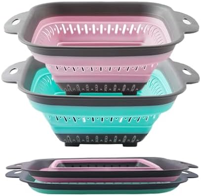 Collapsible Colander Set, Square Round Triangles Silicone Kitchen Strainer