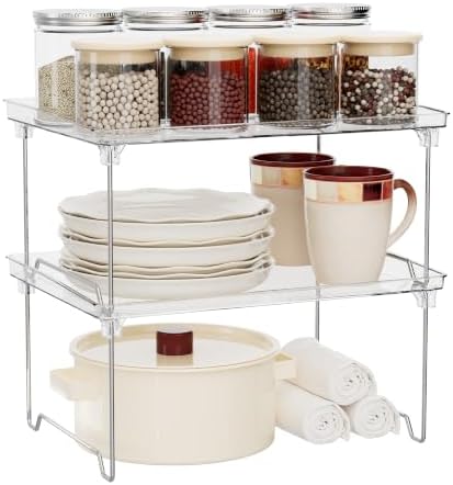 STARLATTA 2 Pcs Cabinet Organizer Shelf, Stackable Kitchen Counter Shelves