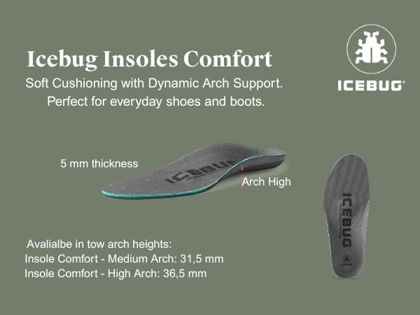 Icebug Comfort Insoles with Dynamic Arch Support, Charcoal High Arch, M 11