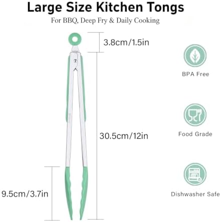12 Inch Long Silicone Tongs, BBQ & Deep Frying Non-Stick Utensil