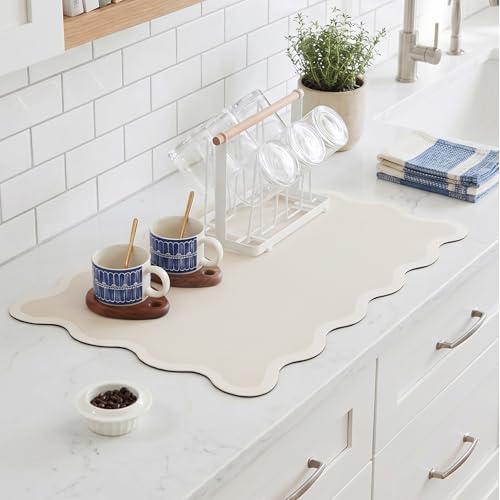 Scalloped Dish Drying Mat for Kitchen Counter, Absorbent Easy Clean Non-slip