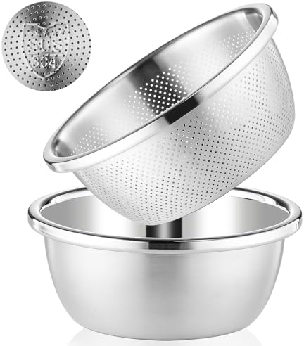 304 Stainless Steel Colander 5QT Microporous Colander & Large Bowl