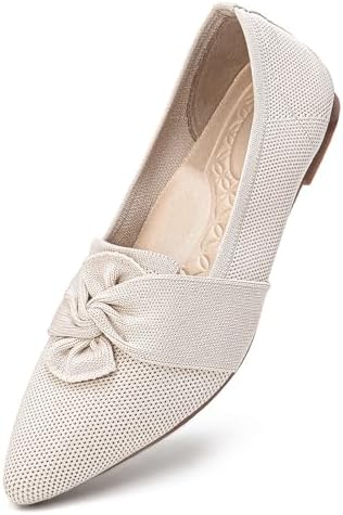 HONHOLD Women's Pointed Toe Flats Breathable Knit Ballet Flats