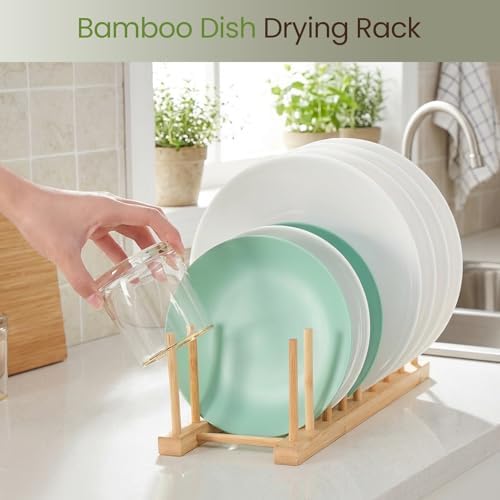 2 Pack Bamboo Dish Rack-Plate Pot Lid Organizer Holder Rack