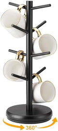 Lorbro Coffee Mug Tree, 360° Rotating Wooden Mug Holder