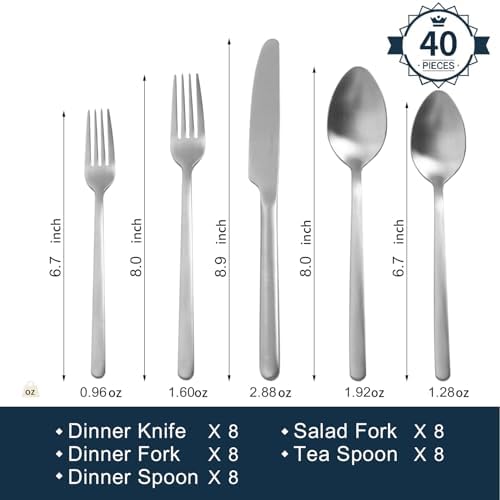 KINGSTONE 40 Piece Silverware Set, Flatware Set