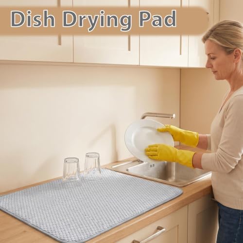 3 Pcs Extra Large Size Dish Drying Mat, Absorbent Microfiber Dishes Drainer Mats