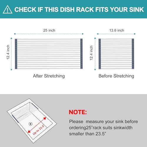 BBXTYLY Extra Large Expandable Roll Up Dish Drying Rack, Over The Sink Drying