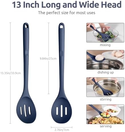 U-Taste Silicone Slotted Spoon, 13.3" Long Large Mix Spoon, Midnight Blue