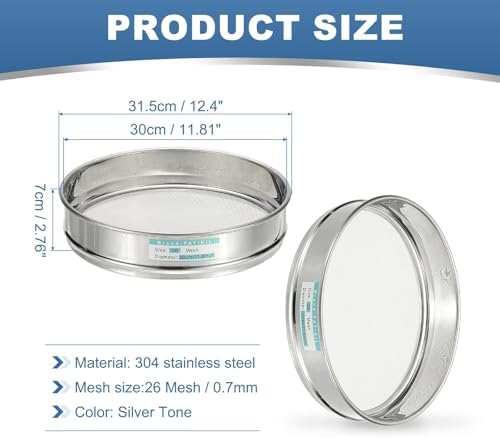PATIKIL 26 Mesh Lab Sieve, 11.8" Diameter Sifting Screen 304 Stainless Steel