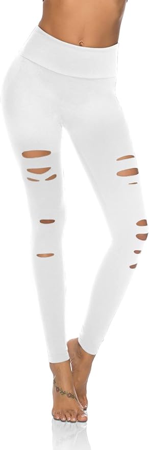 DIBAOLONG Womens High Waist Yoga Pants Cutout Ripped Tummy Control Workout Running Yoga Skinny Leggings