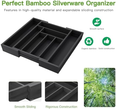 Pipishell Bamboo Expandable Silverware Drawer Organizer