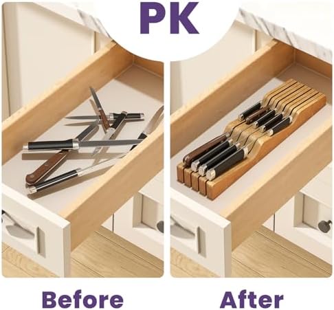 Bamboo In-Drawer Knife Block for 9 Knives, Knife Drawer Organizer, Knife Holder