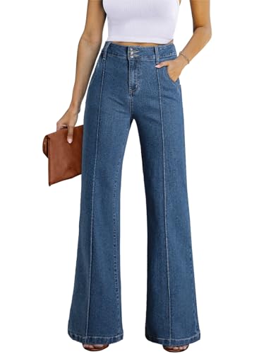 Celine Jeans - Womens Wide Leg Jeans Casual Baggy High Waisted Stretch Denim Pants