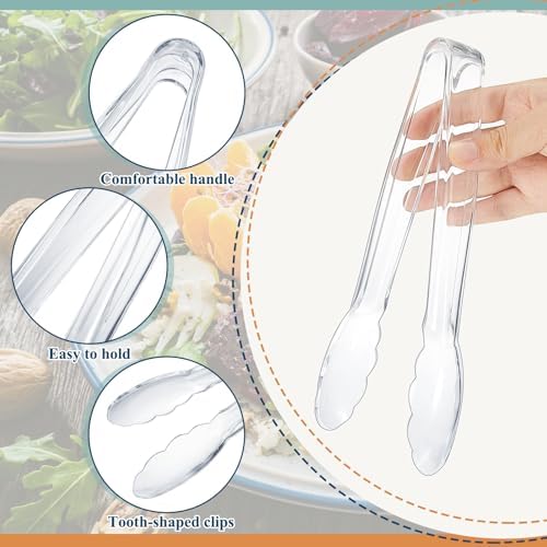 Tessco 100 Pcs Plastic Tongs, 9 Inch Disposable Serving Tongs, Transparent