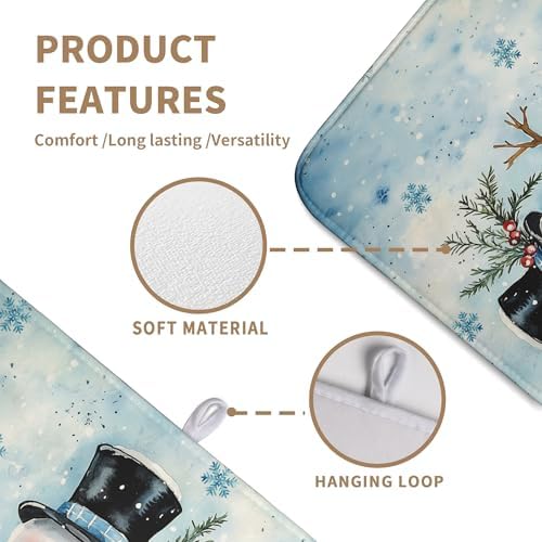 Snowman Super Absorbent Dish Drying Mat, 18x24 Inch, Winter Blue Snowflake Dish