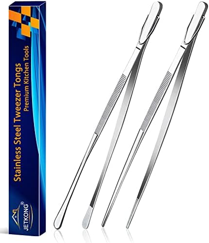 JETKONG 2 Pcs 12-Inch Kitchen Tweezers Fine Tweezer Tongs, Extra-Long Stainless