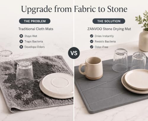 Large Stone Dish Drying Mat for Kitchen Counter, Quick Dry Diatomaceous Earth