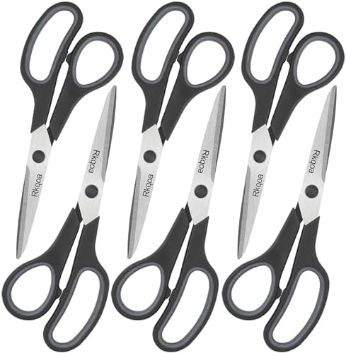 Black 6 Scissors Pack, Rkqoa 8" All Purpose Sharp Scissor