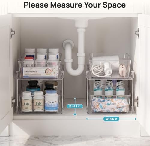 Vtopmart 2 Pack Larger Pull Out Bathroom Under Sink Organizer